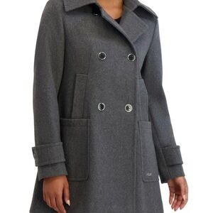 Karl Lagerfeld Paris Wool-Blend Swing Coat with Patch Pockets in the color gray.